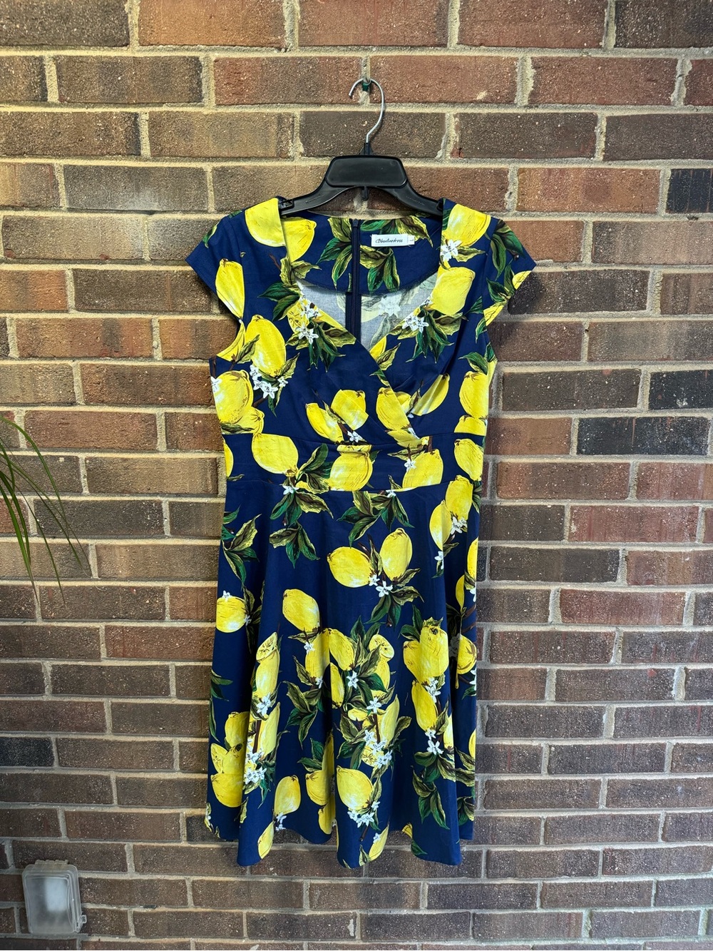 Navy Lemon Print Fit & Flare Dress